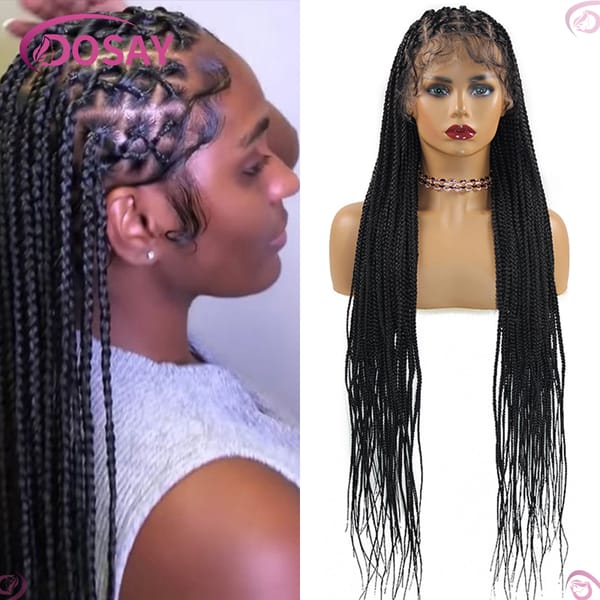 Full Criss Cross Braids Synthetic Full Lace Braided Wigs For Black Women Cornrow Braids Lace Wigs 36" Knotless Box Braiding Hair