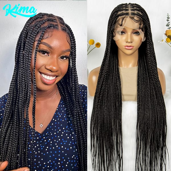 Kima Synthetic Box Braided Wigs Full Lace Goddess Braids Knotless Lace Front Wigs with Baby Hair