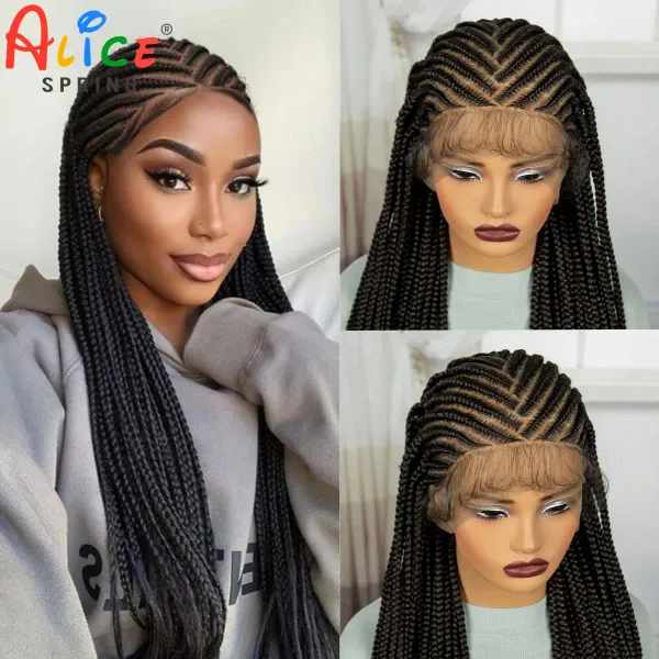 36 Inches Full Lace Cornrow Braided Wigs Synthetic Knotless Braided Lace Wig for Black Women Braiding Hair Wig with Baby Hair