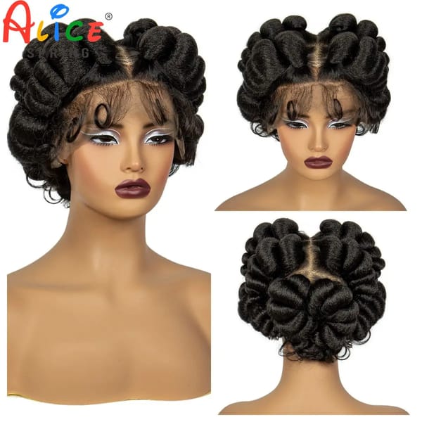 Full Lace Handmade Bantu Braided Wigs with Baby Hair Short Cute Synthetic Braided Lace Wigs For Black Women Knotless Braids Wigs