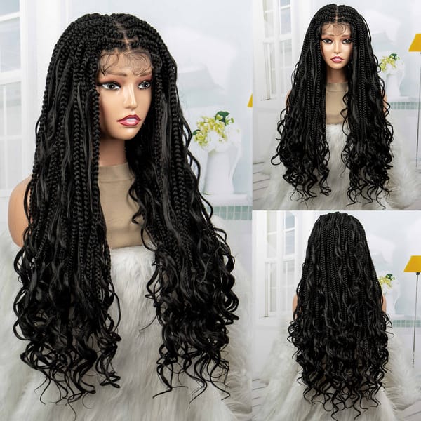 French Braided Wigs Full Lace Braided Wigs Synthetic Box Braids Wigs with Baby Hair for Women Lace Wigs