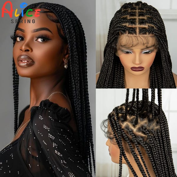 Knotless Box Braided Wigs 36 Inches Synthetic Full Lace Braids Wig for Black Women Straight Braiding Hair Wigs With Baby Hair