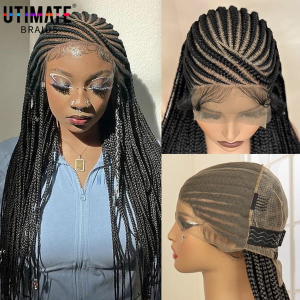 36 Inches Cornrow Braided Wigs Synthetic Full Lace Braiding Wig with Baby Hair for Black Women Back Knotless Box Braid Wig