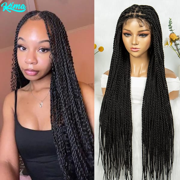KIMA Full Lace Braided Wigs Twisted Braids Synthetic Lace Front Wig With Baby Hair For Black Women Wig Locs Braids Hair Wig